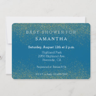 Invitation Glittery Gold et baby shower bleu turquoise