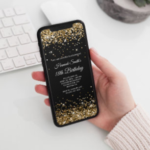 Invitation Glittery Gold et Black 18e anniversaire