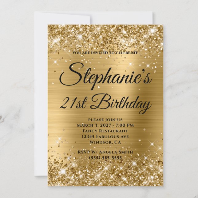 Invitation Glittery Gold Fancy Monogramme 21e anniversaire (Devant)