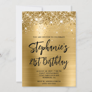 Invitation Glittery Gold Foil Bold 21e anniversaire