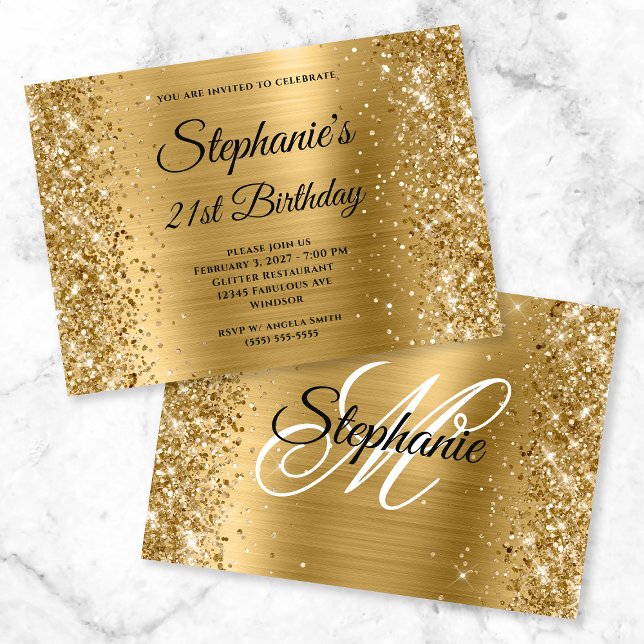 Invitation Glittery Gold Foil Fancy Monogramme 21e anniversai (Créateur téléchargé)