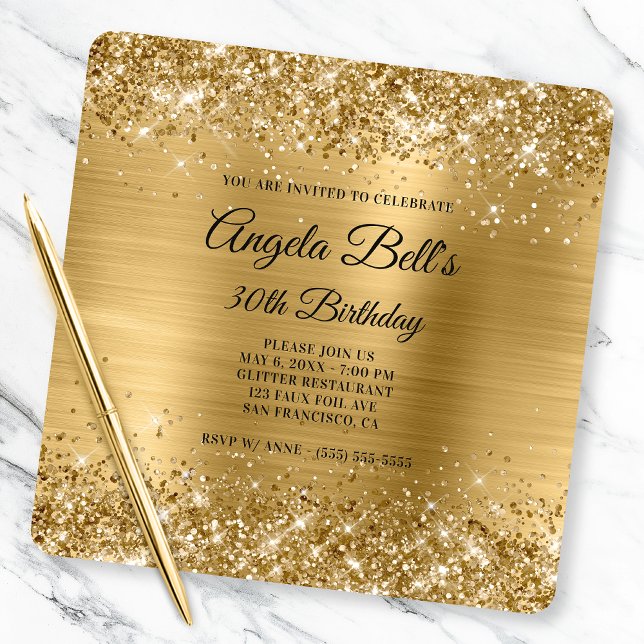 Invitation Glittery Gold Foil Fancy Monogramme 30e anniversai (Créateur téléchargé)