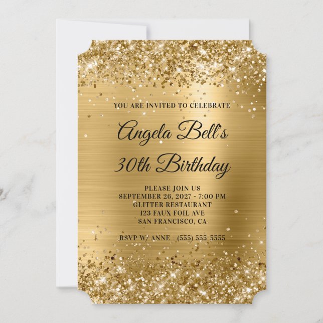 Invitation Glittery Gold Foil Fancy Monogramme 30e anniversai (Devant)