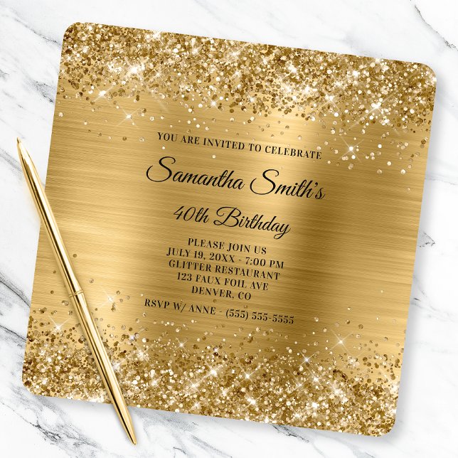 Invitation Glittery Gold Foil Fancy Monogramme 40e anniversai (Créateur téléchargé)