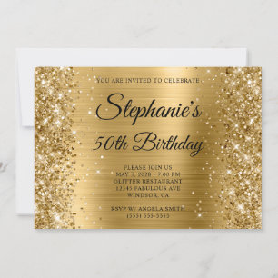 Invitation Glittery Gold Foil Monogramme 50e anniversaire