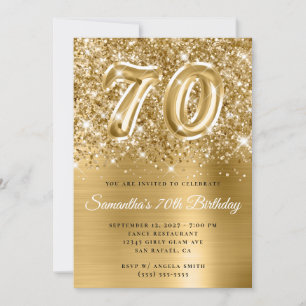 Invitation Glittery Gold Glam Numéro 70e anniversaire