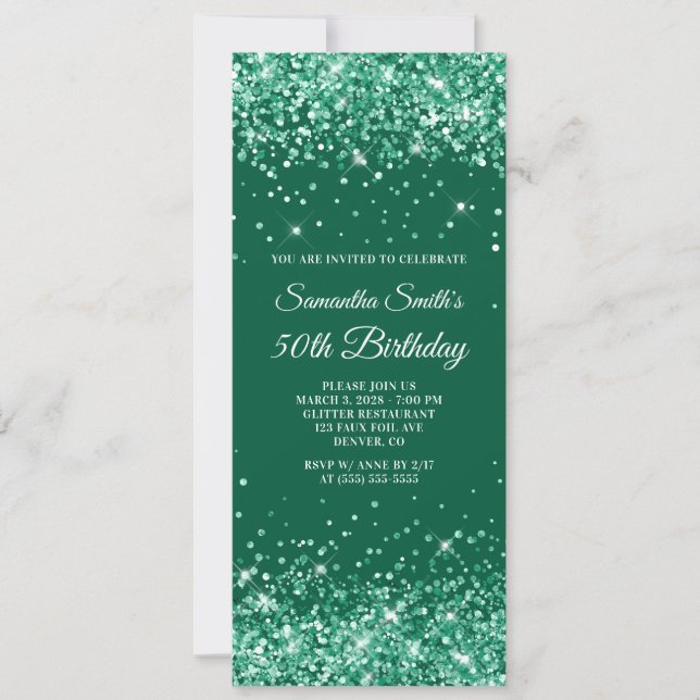 Invitation Glittery Hunter Green 50e anniversaire (Devant)