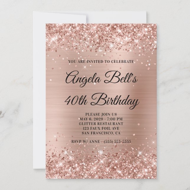 Invitation Glittery Light Rose Gold Foil 40e anniversaire (Devant)