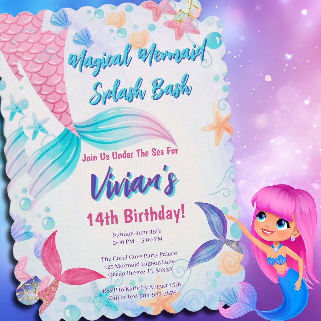Invitation Glittery Mermaid Tail fête d'anniversaire (Magical Mermaid Birthday Party Invitation)