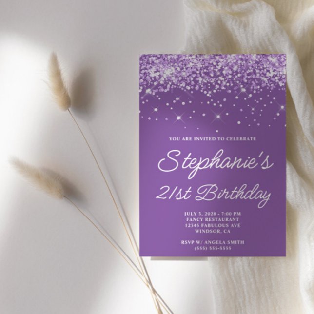Invitation Glittery Pale Purple 21e anniversaire (Purple Glam 21st Birthday Invites)