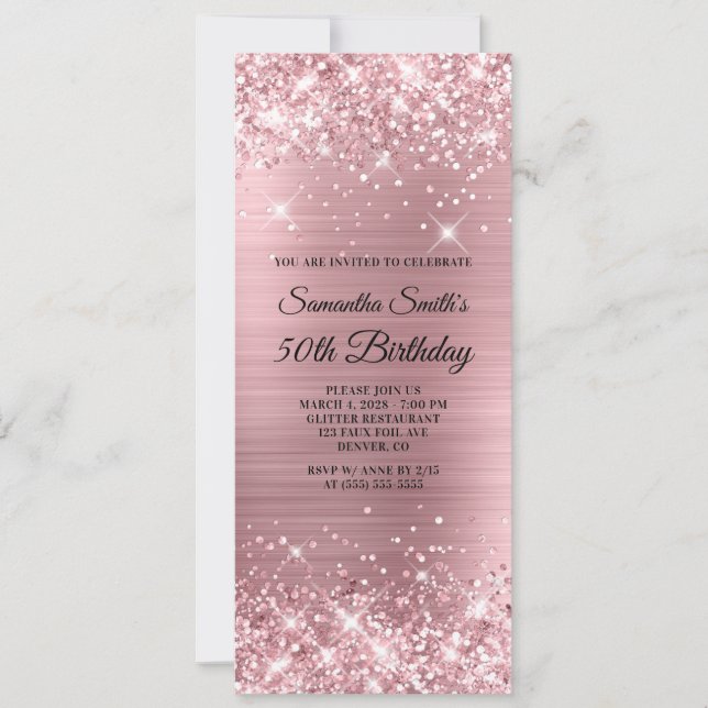 Invitation Glittery Pink Foil 50e anniversaire (Devant)