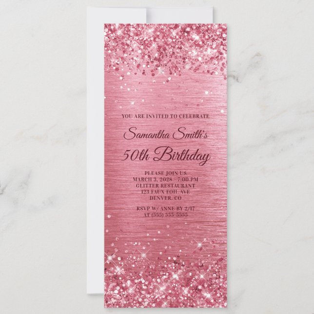 Invitation Glittery rose brossé huile 50e anniversaire (Devant)