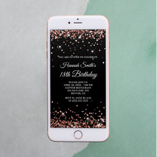 Invitation Glittery Rose Gold et Black 18e anniversaire