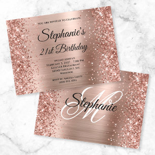 Invitation Glittery Rose Gold Fancy Monogramme 21e anniversai
