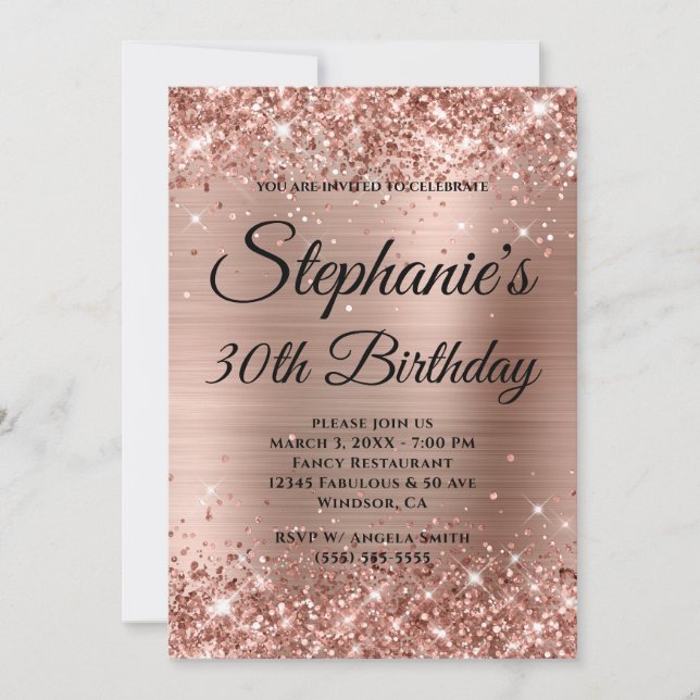 Invitation Glittery Rose Gold Fancy Monogramme 30e anniversai (Devant)