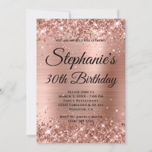 Invitation Glittery Rose Gold Fancy Monogramme 30e anniversai