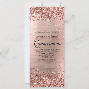 Invitation Glittery Rose Gold Feuille Quinceañera
