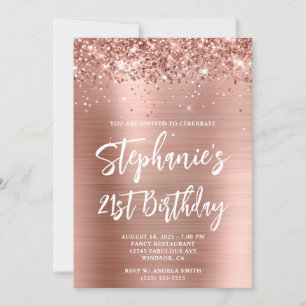 Invitation Glittery Rose Gold Foil Bold 21e anniversaire