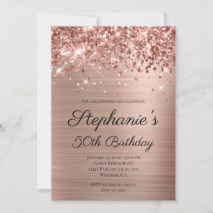 Invitation Glittery Rose Gold Foil Elégant 50e anniversaire