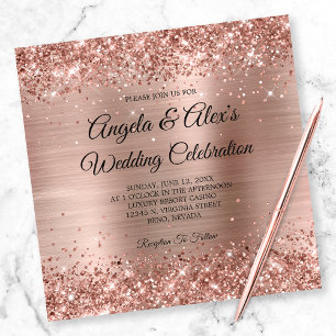 Invitation Glittery Rose Gold Foil Mariage élégant