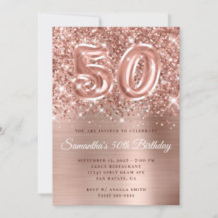 Invitation Glittery Rose Gold Glam Numéro 50e anniversaire