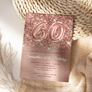 Invitation Glittery Rose Gold Glam Numéro 60e anniversaire
