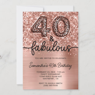 Invitation Glittery Rose Gold Leopard 40 et fabuleux