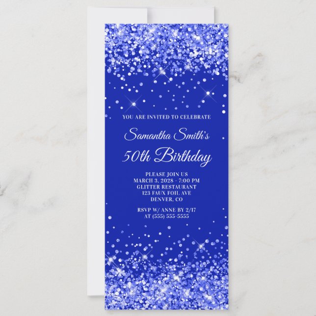 Invitation Glittery Royal Blue 50e anniversaire (Devant)