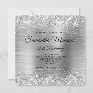 Invitation Glittery Silver Foil Fancy Monogramme 40e annivers