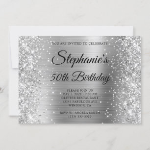 Invitation Glittery Silver Foil Fancy Monogramme 50e annivers