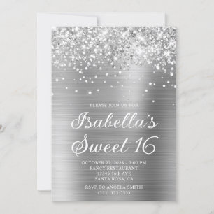 Invitation Glittery Silver Foil Sweet 16 Photo