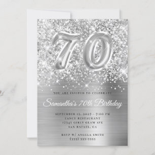 Invitation Glittery Silver Glam Numéro 70e anniversaire