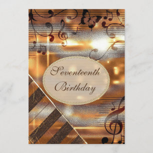 Invitation Glittery Silver & Gold Music Notes 17e anniversair