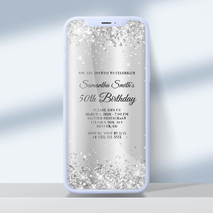 Invitation Glittery Silver Shimmer Ombre 50e anniversaire