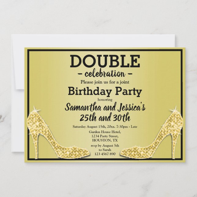 Invitation Glittery Sparkly Gold Stilettos double anniversair (Devant)