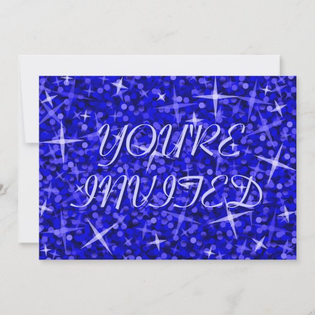 Invitation Glitz bleu foncé 'Vous êtes invité' texte bleu (Devant)