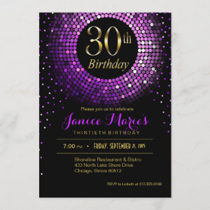 Invitation Glitz Bling Confetti 30e anniversaire   or pourpre