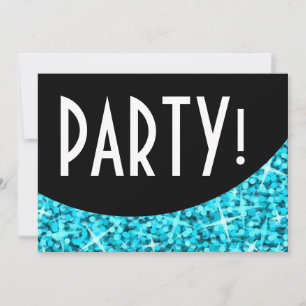 Invitation Glitz Blue courbe noire 'Party' invitation!