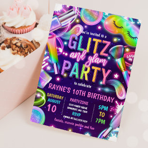 Invitation Glitz Et Glam Glow Neon Spa Maquillage Anniversair