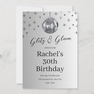 Invitation Glitz et Glam Silver Disco Anniversaire