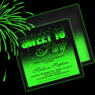 Invitation Glitz et Glamour noir et vert néon doux 16