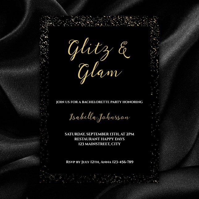 Invitation Glitz & Glam Black Parties scintillant Bachelorett (glitz and glam bachelorette party invitation glitter glamour black golden)
