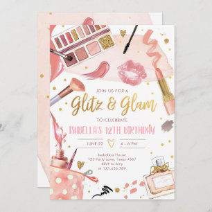 Invitation Glitz Glam Glamor Fête Spa Maquillage fille Annive