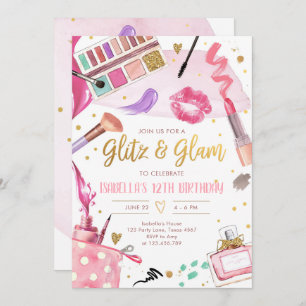 Invitation Glitz Glam Glamor Fête Spa Maquillage fille Annive