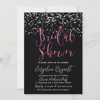 Invitation Glitz & Glam Rose et Black Bokeh
