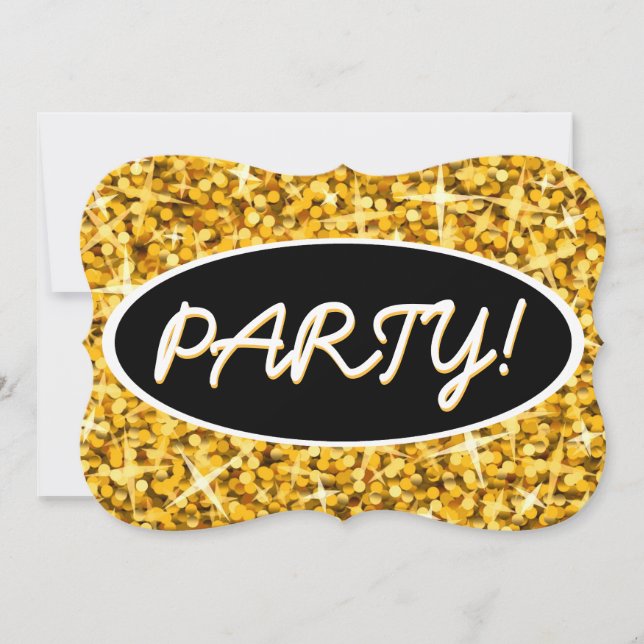 Invitation Glitz "Gold" 'Party!' noir ovale support (Devant)