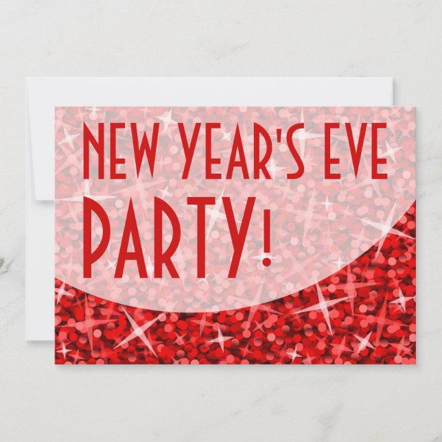 Invitation Glitz Red courbe 'Nouvel An's Eve Party' invitatio (Devant)