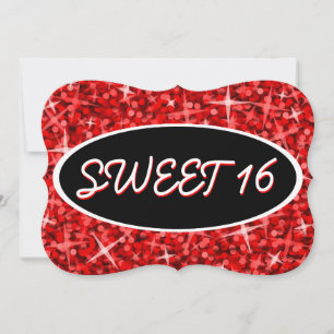 Invitation Glitz Red 'Sweet 16' noir ovale support d'invitati