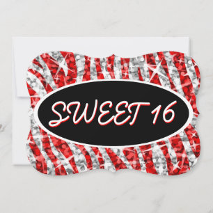 Invitation Glitz Zebra Red 'Sweet 16' noir oval support