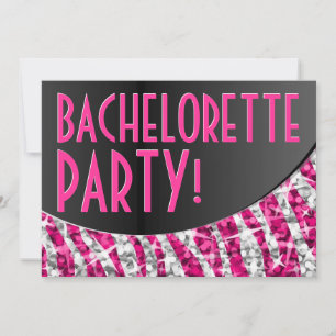 Invitation Glitz Zebra Rose courbe noire 'Bachelorette Party'